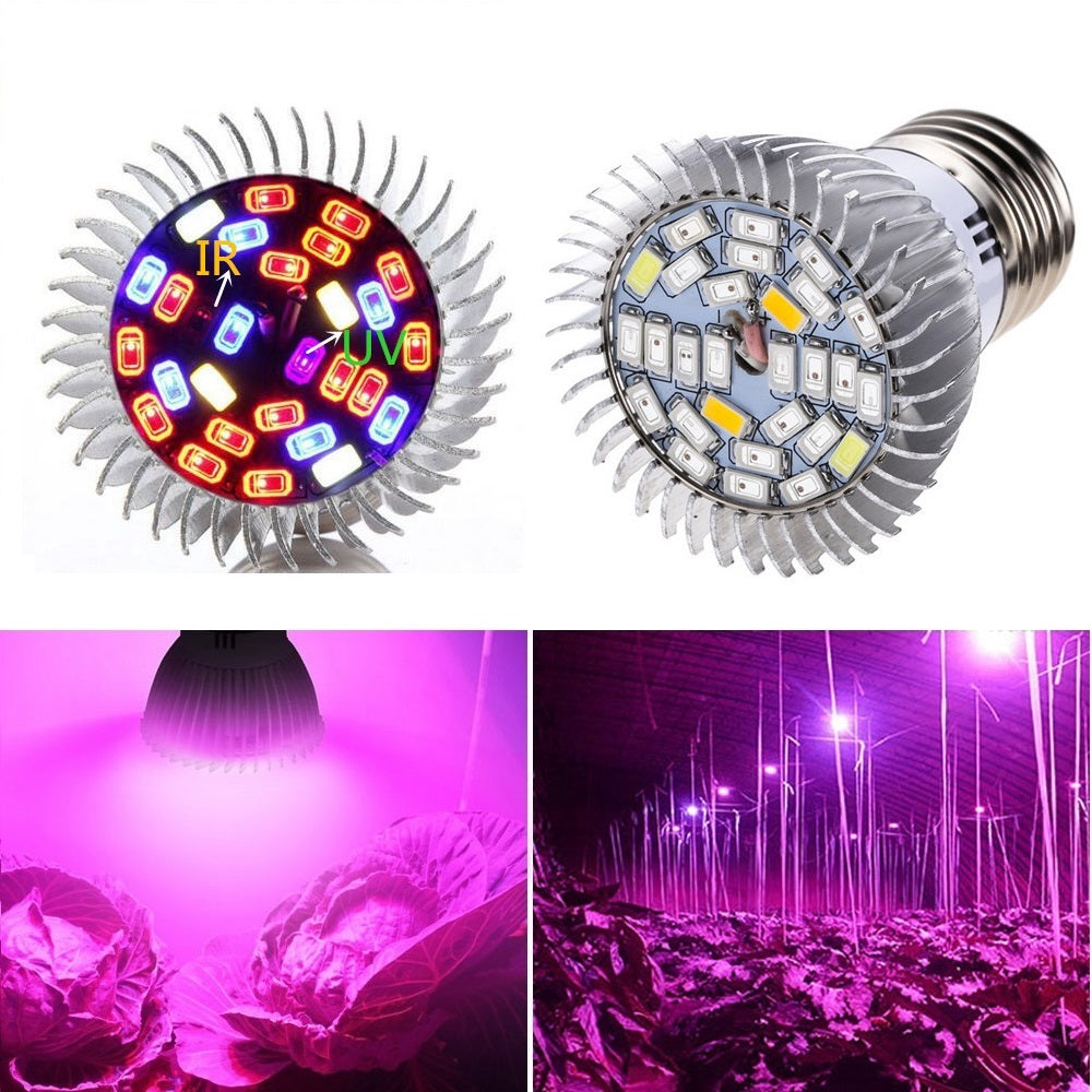 28W Full Spectrum LED Grow Light E27 Growing Lamp UV IR GU10 E14 Bulb 28LEDs Plant Lamp AC85-265V for Greenhouse Flower Fruits
